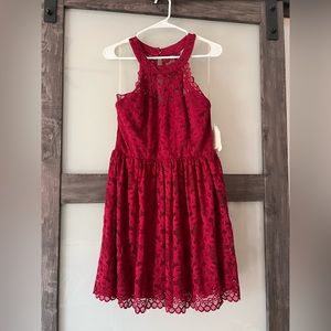 Burgundy lace mini dress- Large